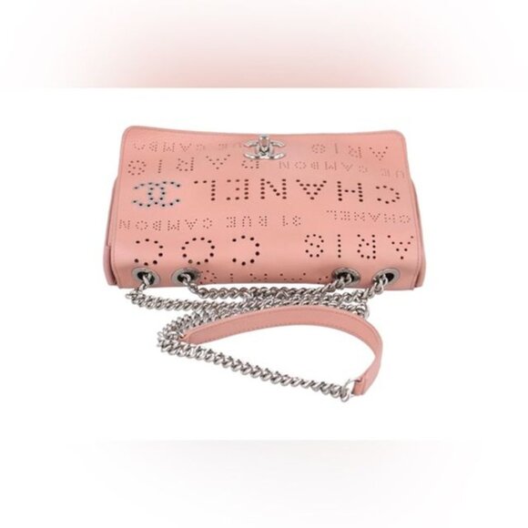 Chanel Leather Crossbody Perforated Eyelets Logo Mania Print Flap Bag - Picture 6 of 10